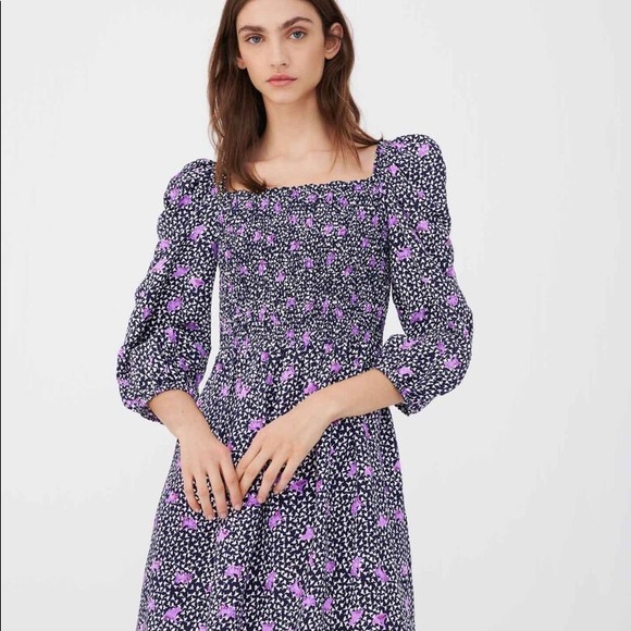 NWT Maje purple/black floral print linen dress M - Picture 5 of 6